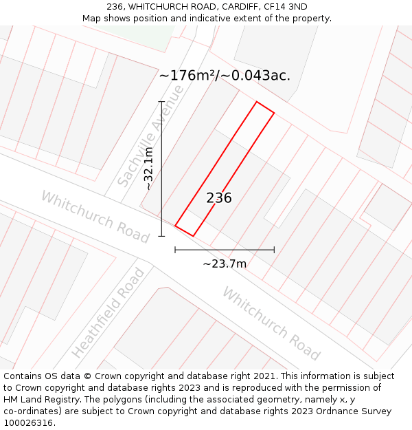 236, WHITCHURCH ROAD, CARDIFF, CF14 3ND: Plot and title map