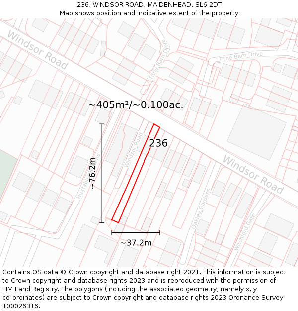 236, WINDSOR ROAD, MAIDENHEAD, SL6 2DT: Plot and title map