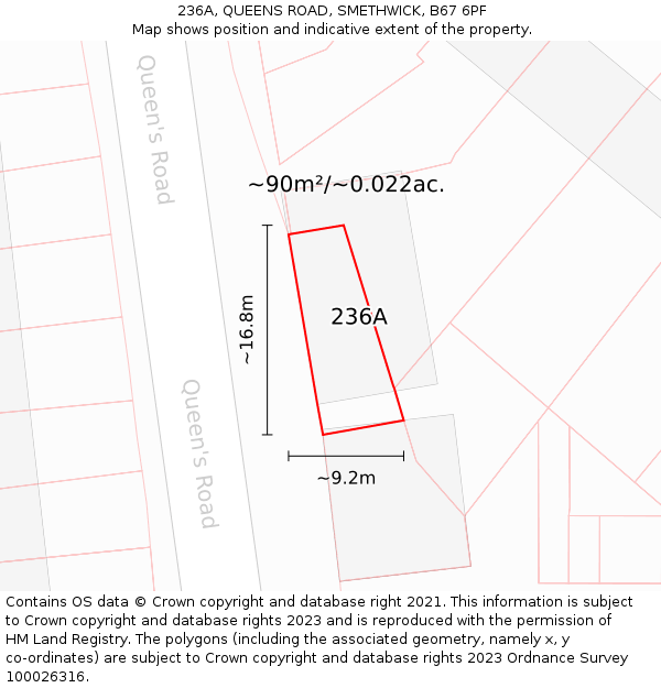 236A, QUEENS ROAD, SMETHWICK, B67 6PF: Plot and title map