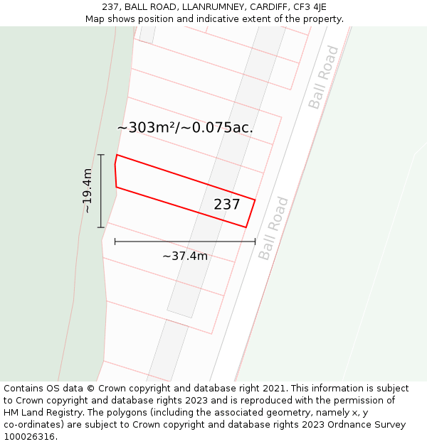 237, BALL ROAD, LLANRUMNEY, CARDIFF, CF3 4JE: Plot and title map
