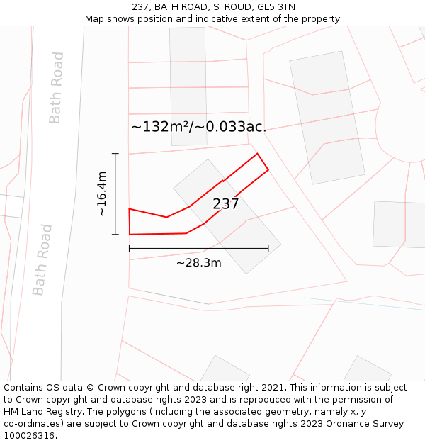 237, BATH ROAD, STROUD, GL5 3TN: Plot and title map