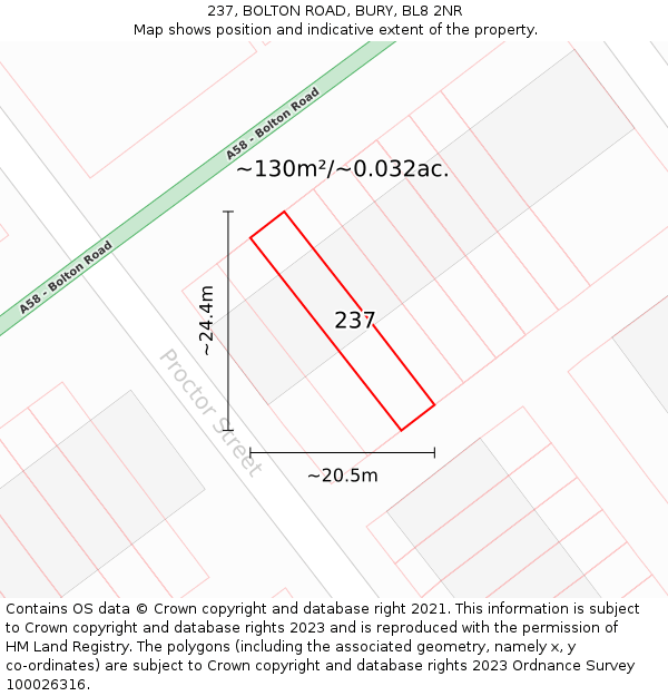 237, BOLTON ROAD, BURY, BL8 2NR: Plot and title map