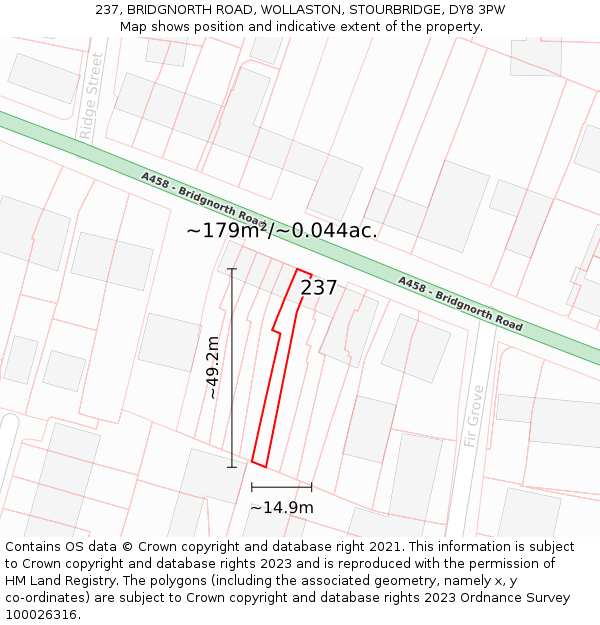 237, BRIDGNORTH ROAD, WOLLASTON, STOURBRIDGE, DY8 3PW: Plot and title map