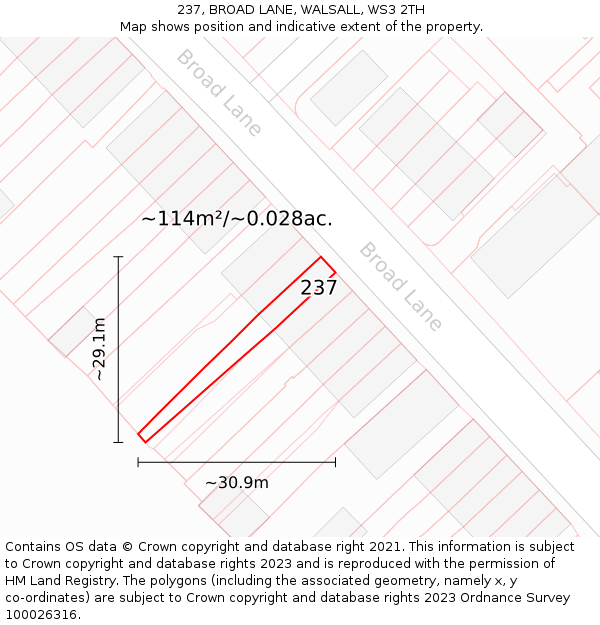 237, BROAD LANE, WALSALL, WS3 2TH: Plot and title map