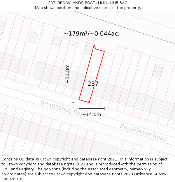 237, BROOKLANDS ROAD, HULL, HU5 5AG: Plot and title map