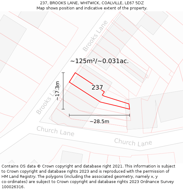 237, BROOKS LANE, WHITWICK, COALVILLE, LE67 5DZ: Plot and title map