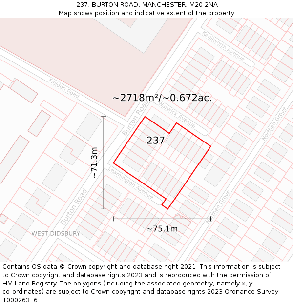 237, BURTON ROAD, MANCHESTER, M20 2NA: Plot and title map