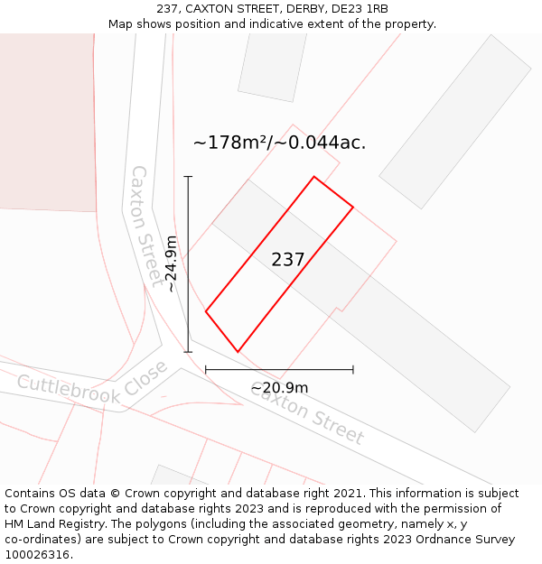 237, CAXTON STREET, DERBY, DE23 1RB: Plot and title map