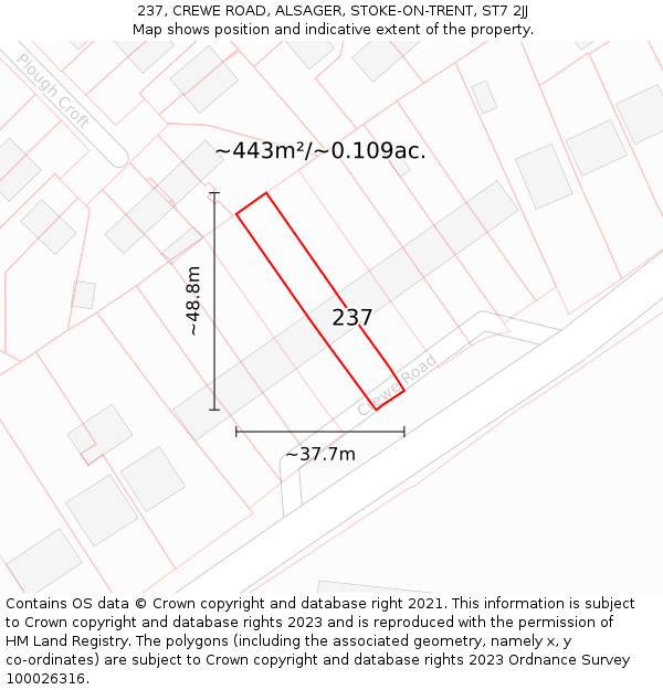 237, CREWE ROAD, ALSAGER, STOKE-ON-TRENT, ST7 2JJ: Plot and title map