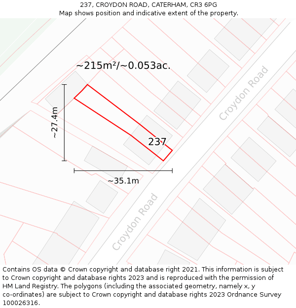 237, CROYDON ROAD, CATERHAM, CR3 6PG: Plot and title map