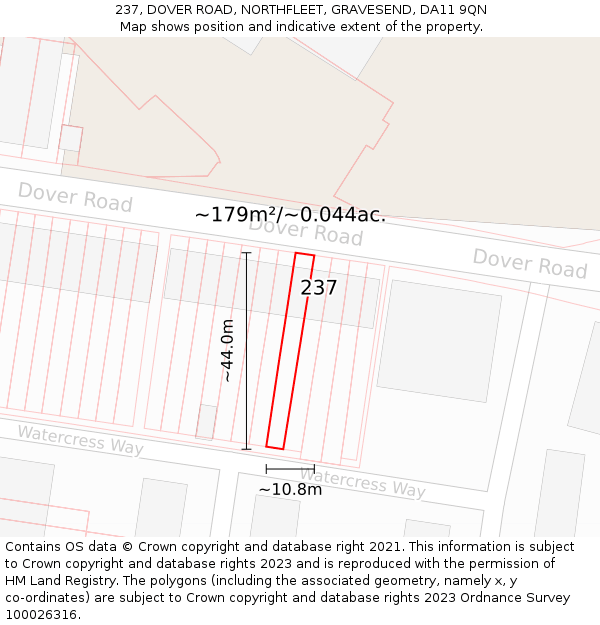 237, DOVER ROAD, NORTHFLEET, GRAVESEND, DA11 9QN: Plot and title map