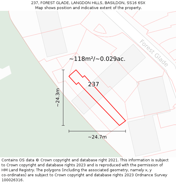 237, FOREST GLADE, LANGDON HILLS, BASILDON, SS16 6SX: Plot and title map
