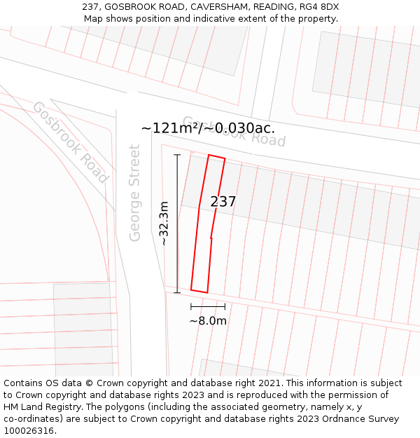 237, GOSBROOK ROAD, CAVERSHAM, READING, RG4 8DX: Plot and title map