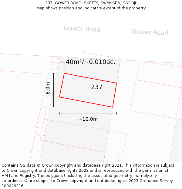 237, GOWER ROAD, SKETTY, SWANSEA, SA2 9JL: Plot and title map