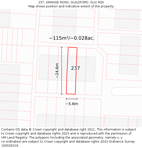 237, GRANGE ROAD, GUILDFORD, GU2 9QX: Plot and title map