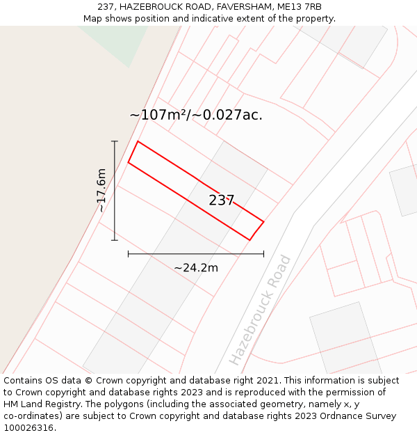 237, HAZEBROUCK ROAD, FAVERSHAM, ME13 7RB: Plot and title map