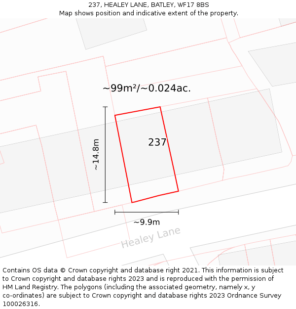 237, HEALEY LANE, BATLEY, WF17 8BS: Plot and title map