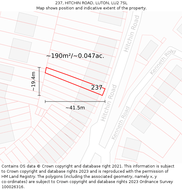237, HITCHIN ROAD, LUTON, LU2 7SL: Plot and title map