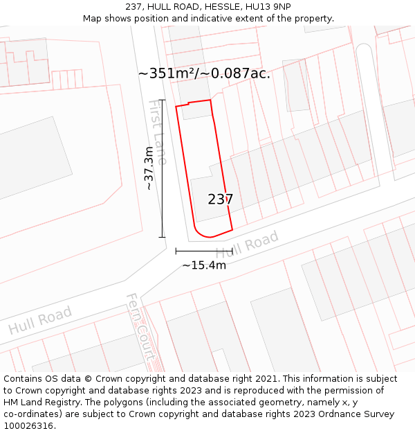 237, HULL ROAD, HESSLE, HU13 9NP: Plot and title map