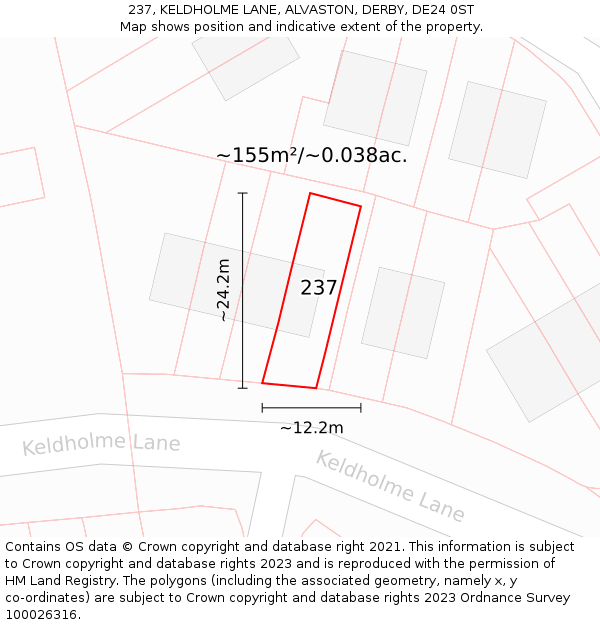 237, KELDHOLME LANE, ALVASTON, DERBY, DE24 0ST: Plot and title map