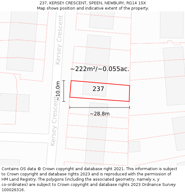 237, KERSEY CRESCENT, SPEEN, NEWBURY, RG14 1SX: Plot and title map