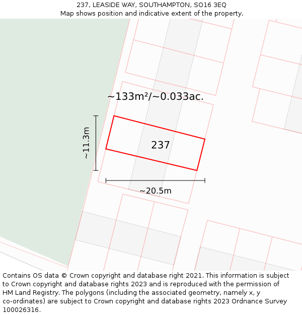 237, LEASIDE WAY, SOUTHAMPTON, SO16 3EQ: Plot and title map