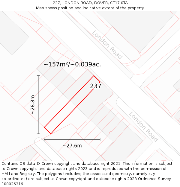 237, LONDON ROAD, DOVER, CT17 0TA: Plot and title map