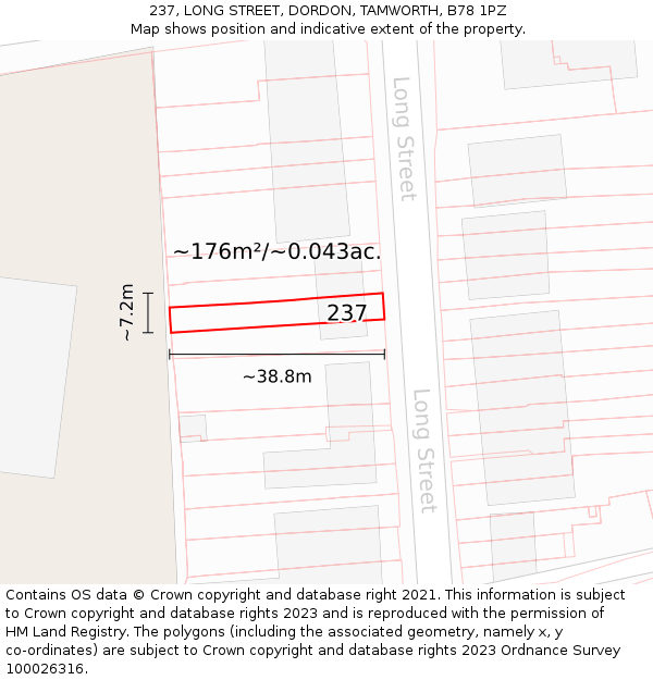 237, LONG STREET, DORDON, TAMWORTH, B78 1PZ: Plot and title map