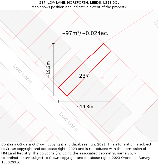 237, LOW LANE, HORSFORTH, LEEDS, LS18 5QL: Plot and title map