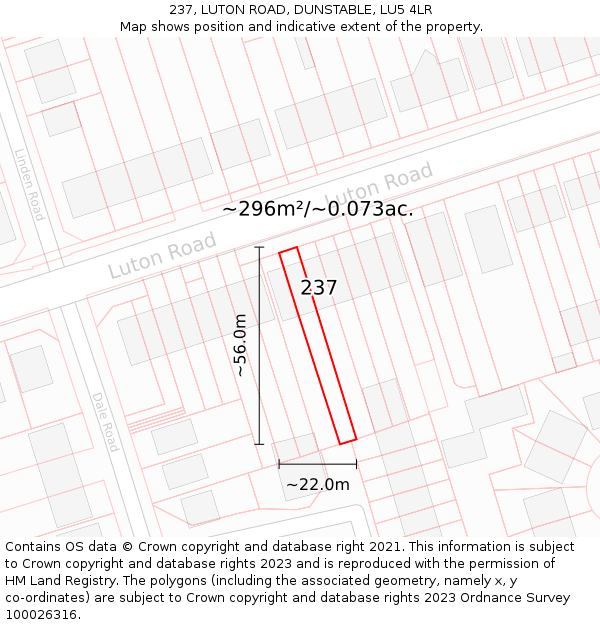237, LUTON ROAD, DUNSTABLE, LU5 4LR: Plot and title map