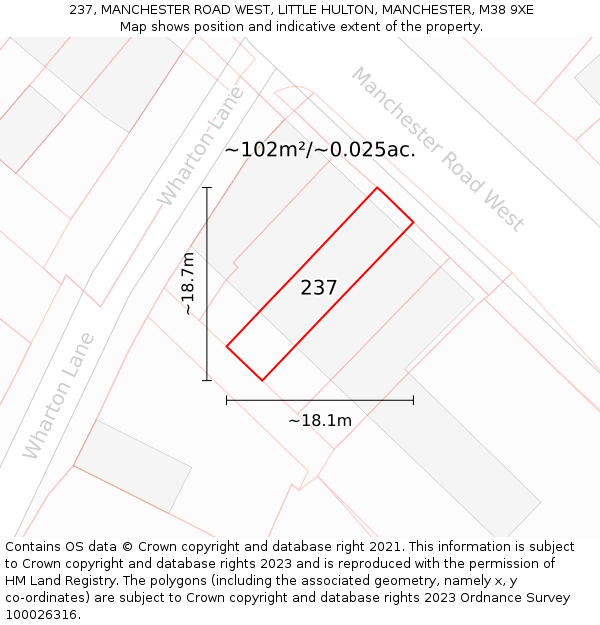 237, MANCHESTER ROAD WEST, LITTLE HULTON, MANCHESTER, M38 9XE: Plot and title map