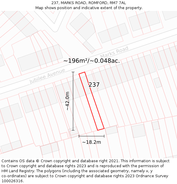 237, MARKS ROAD, ROMFORD, RM7 7AL: Plot and title map
