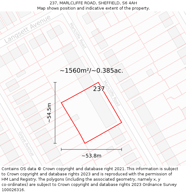 237, MARLCLIFFE ROAD, SHEFFIELD, S6 4AH: Plot and title map