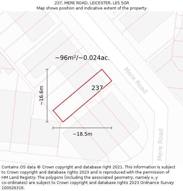 237, MERE ROAD, LEICESTER, LE5 5GR: Plot and title map