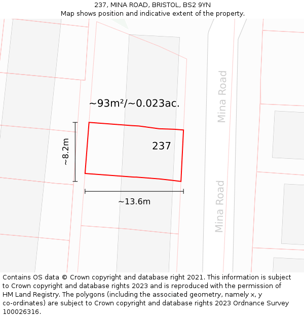 237, MINA ROAD, BRISTOL, BS2 9YN: Plot and title map