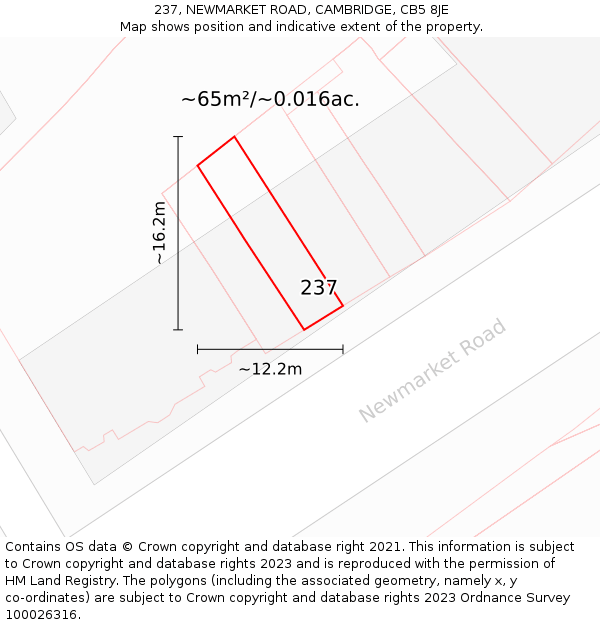 237, NEWMARKET ROAD, CAMBRIDGE, CB5 8JE: Plot and title map