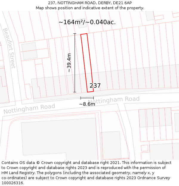 237, NOTTINGHAM ROAD, DERBY, DE21 6AP: Plot and title map