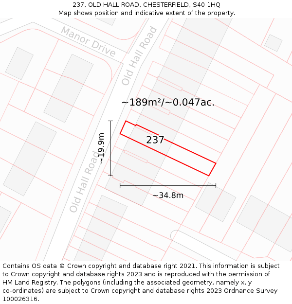 237, OLD HALL ROAD, CHESTERFIELD, S40 1HQ: Plot and title map