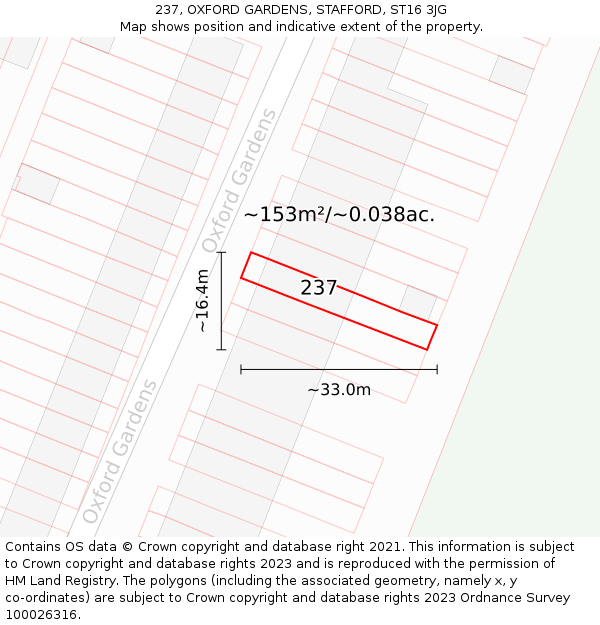 237, OXFORD GARDENS, STAFFORD, ST16 3JG: Plot and title map