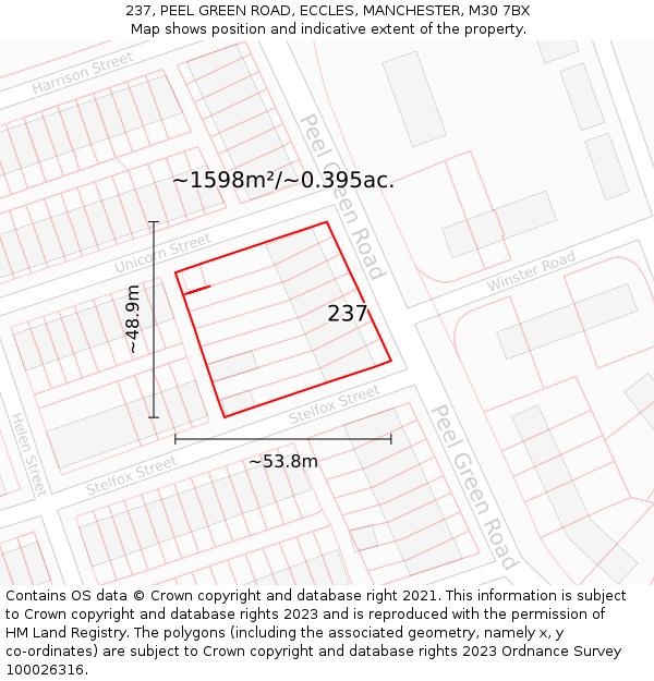 237, PEEL GREEN ROAD, ECCLES, MANCHESTER, M30 7BX: Plot and title map