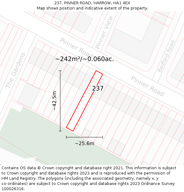 237, PINNER ROAD, HARROW, HA1 4EX: Plot and title map