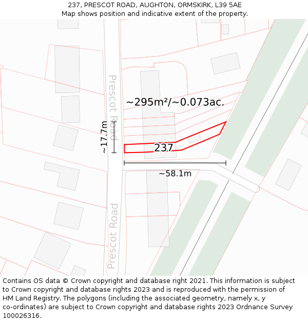237, PRESCOT ROAD, AUGHTON, ORMSKIRK, L39 5AE: Plot and title map