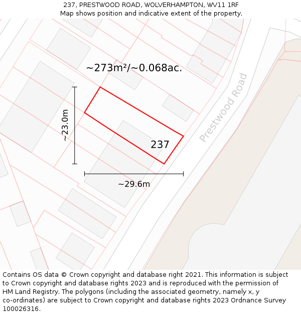 237, PRESTWOOD ROAD, WOLVERHAMPTON, WV11 1RF: Plot and title map