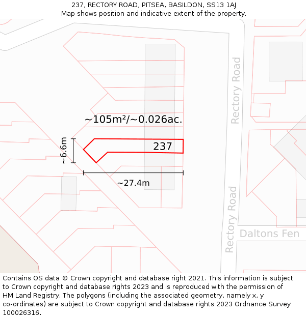 237, RECTORY ROAD, PITSEA, BASILDON, SS13 1AJ: Plot and title map