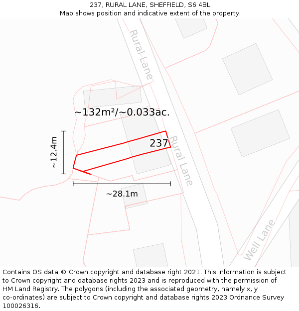 237, RURAL LANE, SHEFFIELD, S6 4BL: Plot and title map