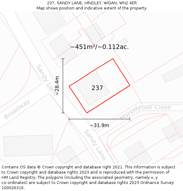237, SANDY LANE, HINDLEY, WIGAN, WN2 4ER: Plot and title map