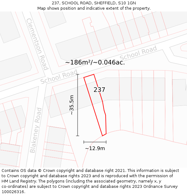 237, SCHOOL ROAD, SHEFFIELD, S10 1GN: Plot and title map