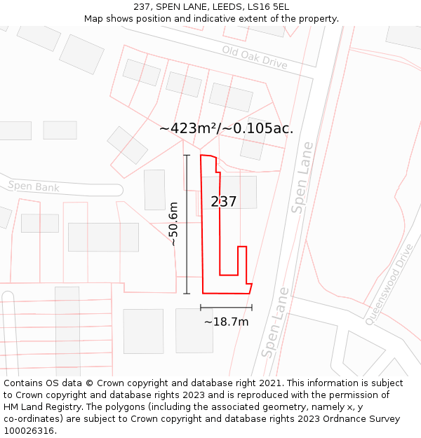 237, SPEN LANE, LEEDS, LS16 5EL: Plot and title map