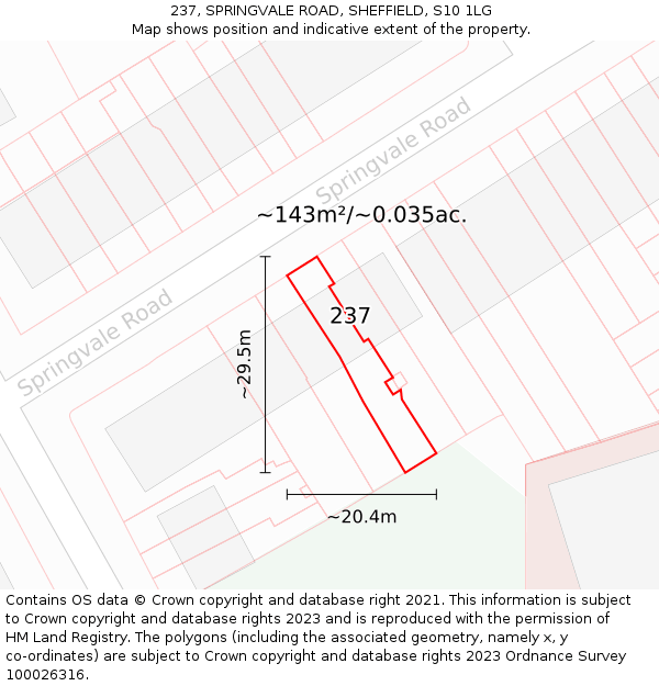 237, SPRINGVALE ROAD, SHEFFIELD, S10 1LG: Plot and title map