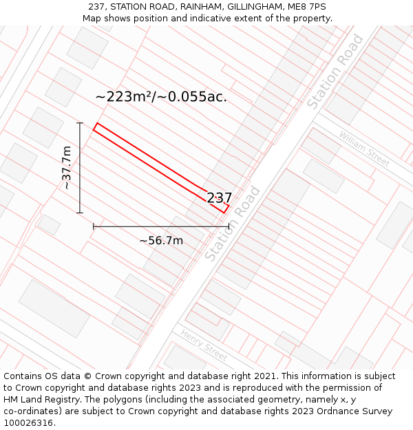237, STATION ROAD, RAINHAM, GILLINGHAM, ME8 7PS: Plot and title map